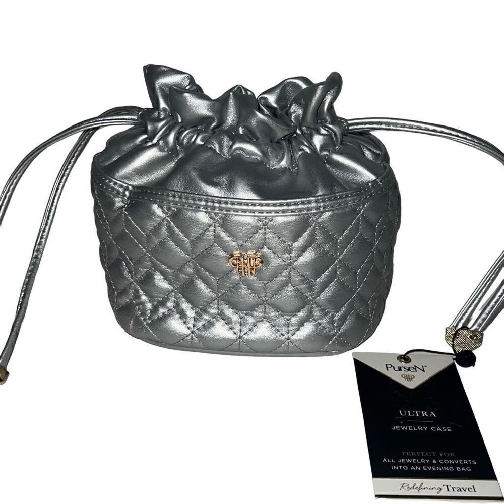 PurseN’ Ultra Jewelry Case Convertible Evening Bag NEW Silver Quilted Travel